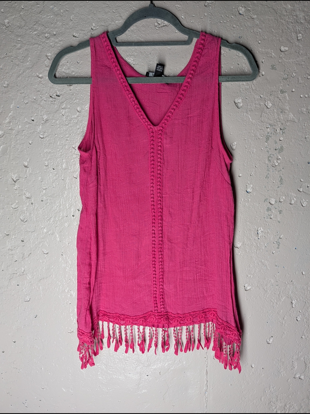 Hot Pink Fringe Tank Festival Boho Top Lightweight Summer - Picture 2 of 6